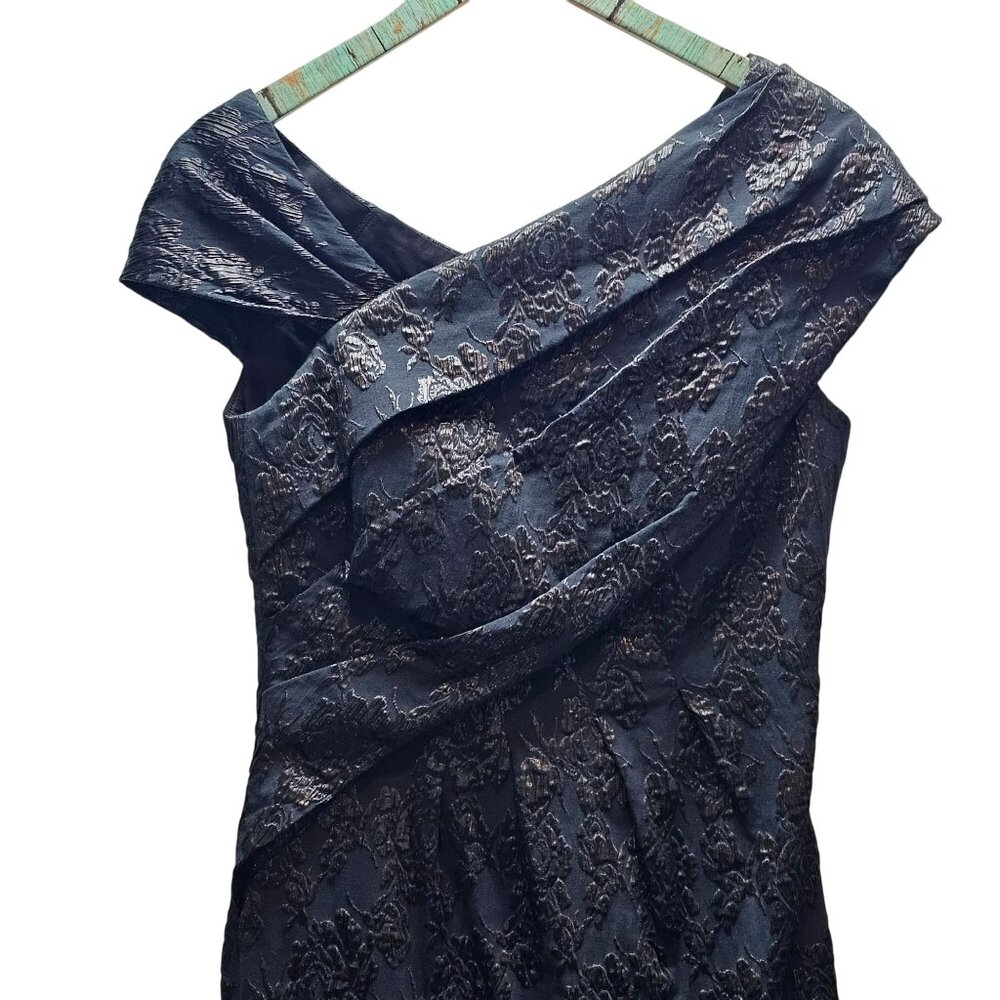 Kay Unger New York Black on Black Off the Shoulder Ruched Midi Bodycon Dress, 8 - Picture 2 of 10